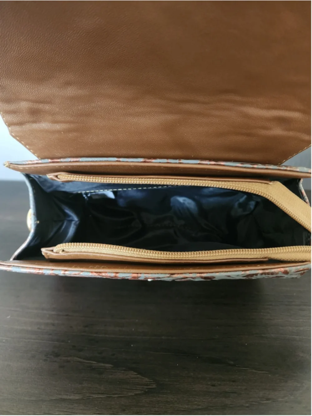Blue Gray Bronze Sunflower Embossed Tooled Artisan Leather Crossbody Purse